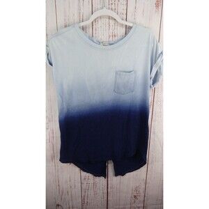 Jess & Jane Medium Blue Tie Dye Crew Neck Boho Short Sleeve Stretch Blouse Artsy